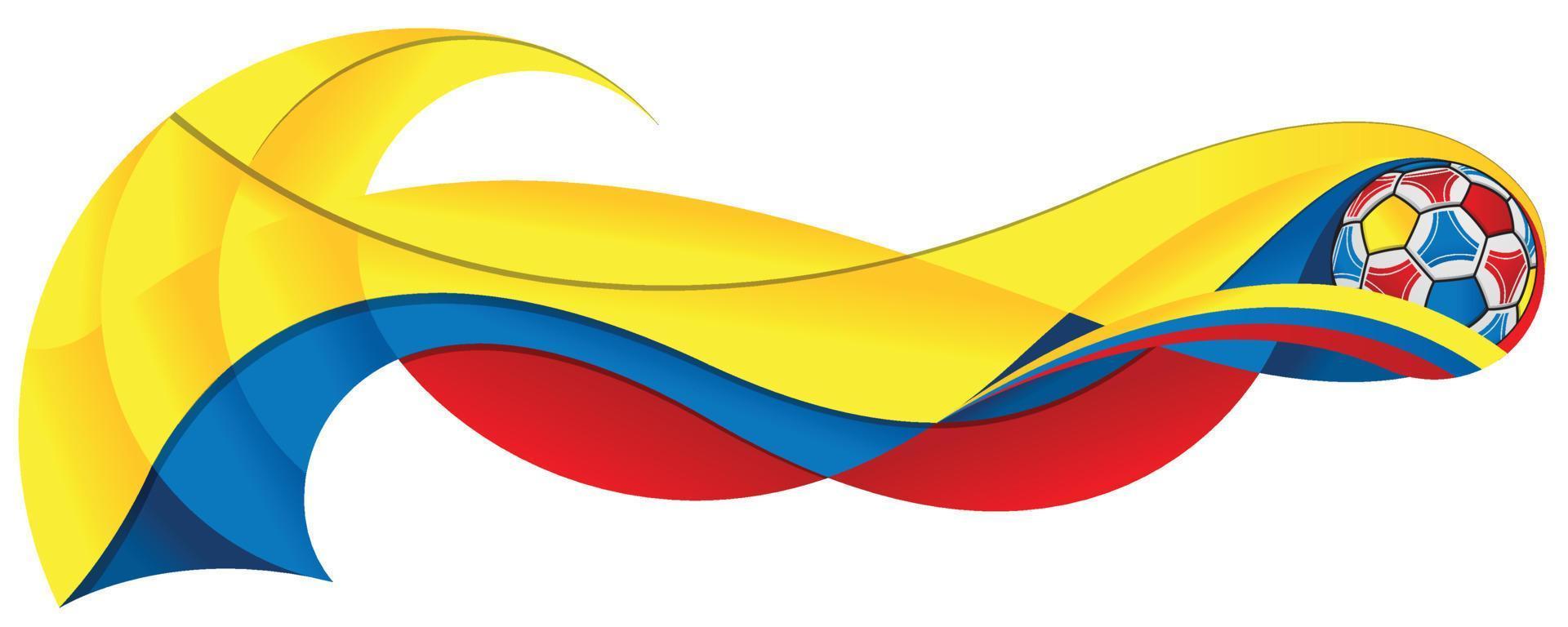 Yellow blue and red soccer ball leaving a wavy trail with the colors of the flag of Ecuador on a white background vector