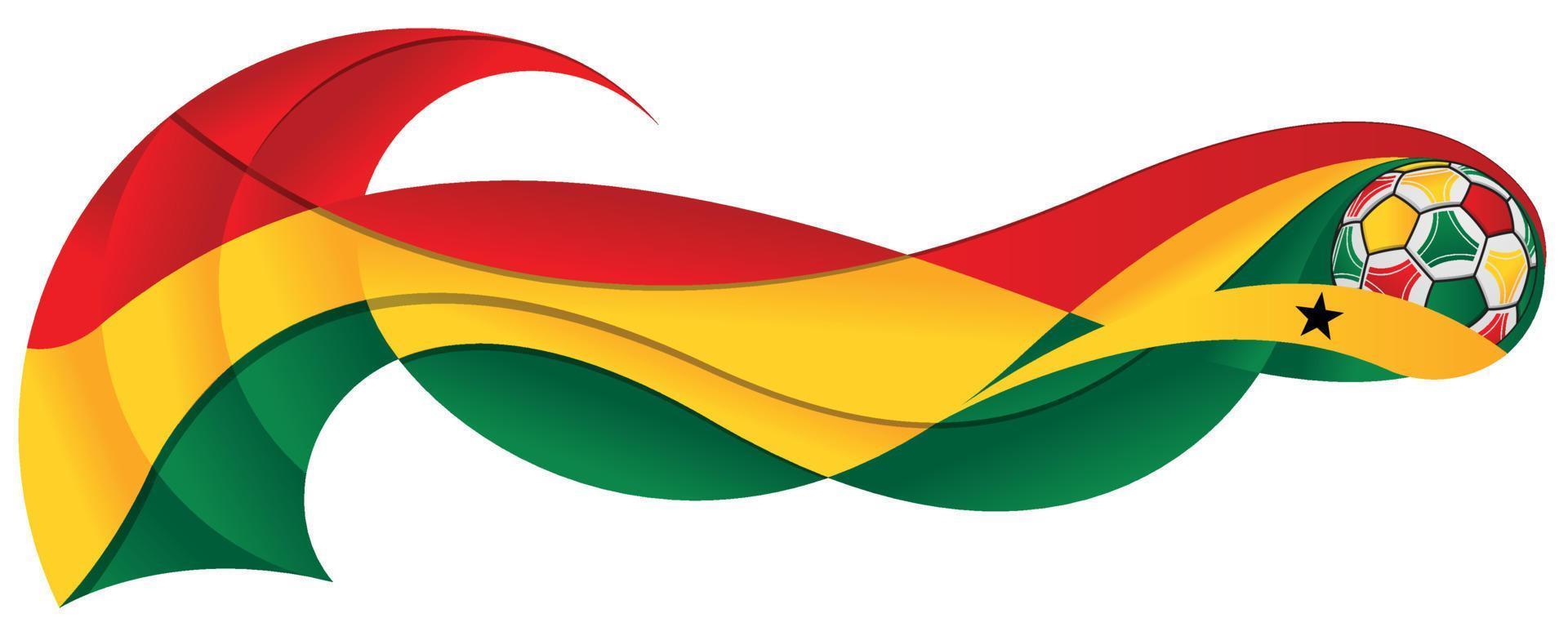 Red yellow and green soccer ball leaving an abstract wavy trail with the colors of the Ghanaian flag on a white background vector