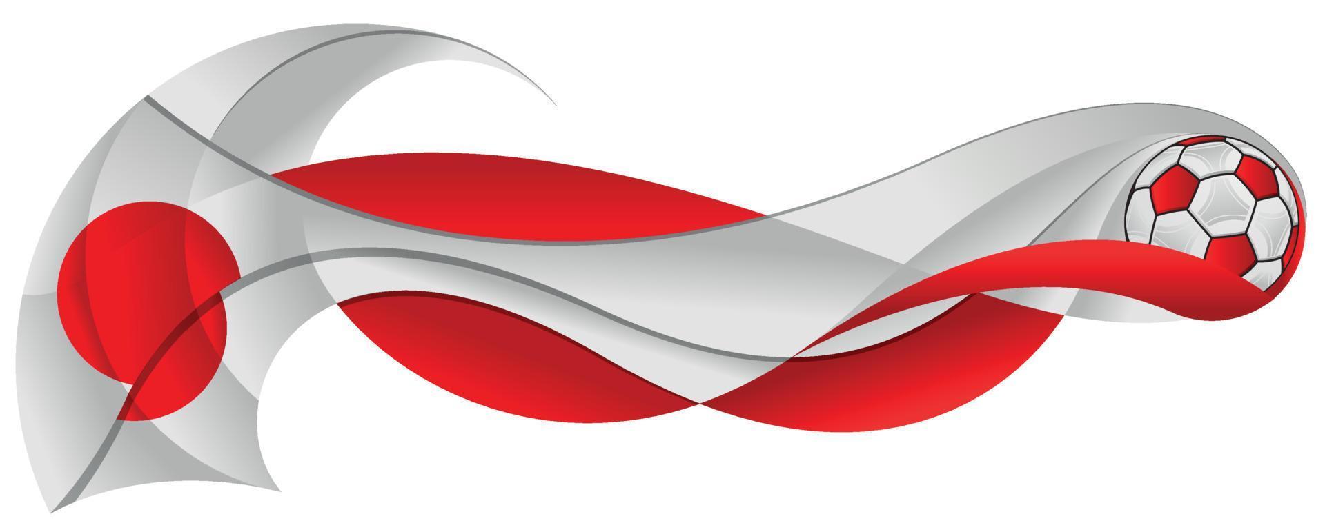 Red and white soccer ball leaving an abstract trail in the form of a wavy with the colors of the Japanese flag on a white background vector