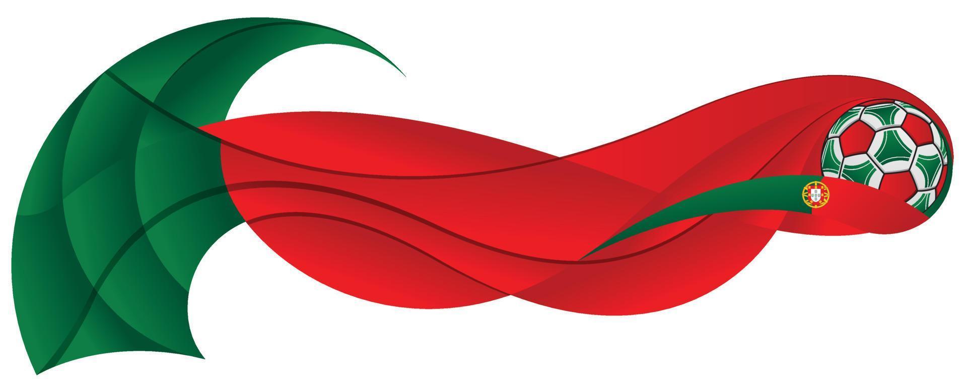 Red and green soccer ball leaving an abstract trail in the form of a wavy with the colors of the flag of Portugal on a white background vector