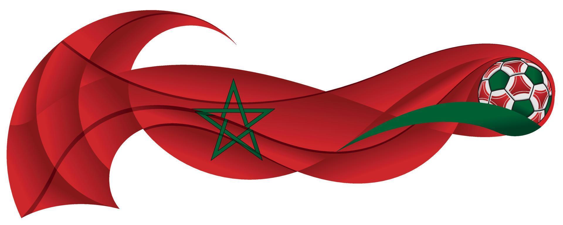 Green and red soccer ball leaving an abstract wavy trail with the colors of the Moroccan flag on a white background vector