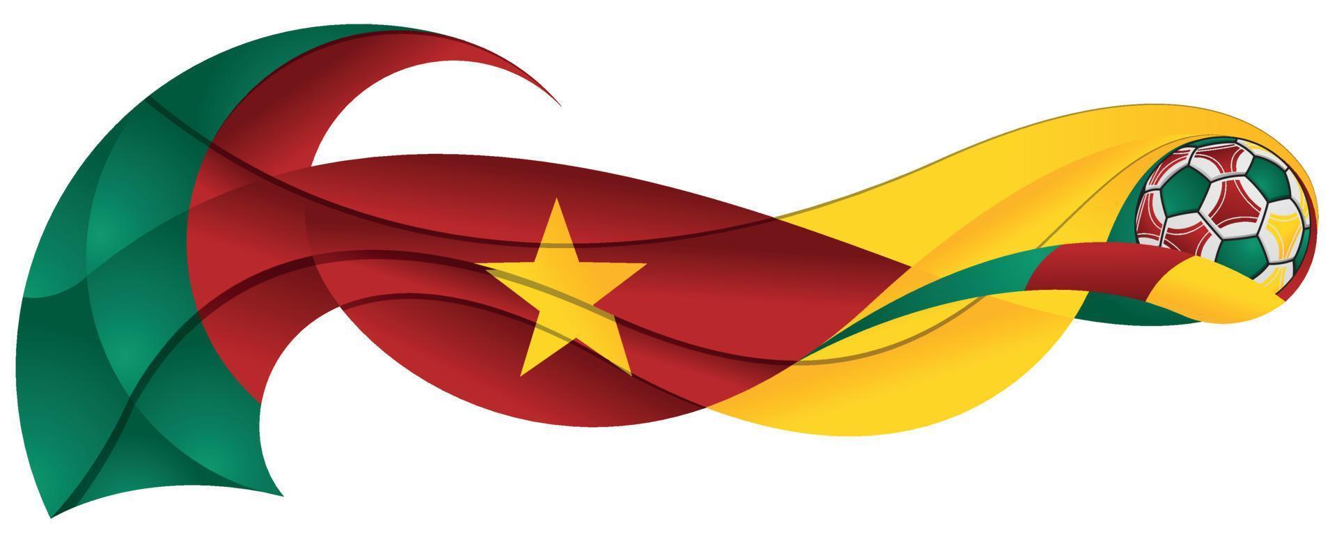 Green, red and yellow soccer ball leaving a wavy trail with the colors of the Cameroonian flag on a white background vector