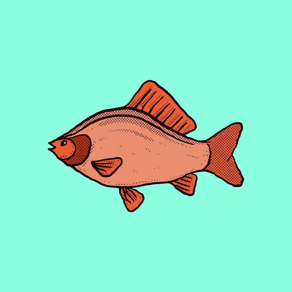 Fish Illustration hand drawn cartoon colorful vintage style vector