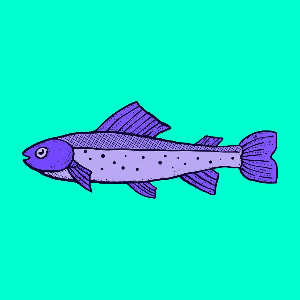 pescado ilustración dibujado a mano dibujos animados colorido estilo vintage vector