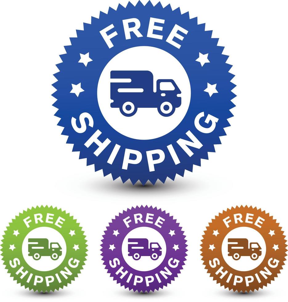 Powerful free shipping delivery truck badge, icon, symbol isolated on white background. vector design