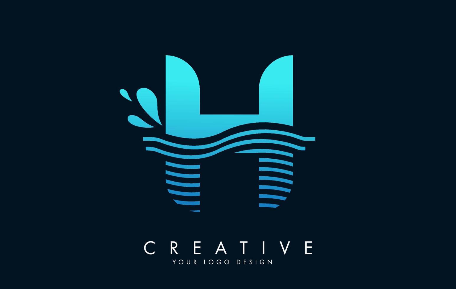 Blue H Letter Logo with Waves and Water Drops Design. vector