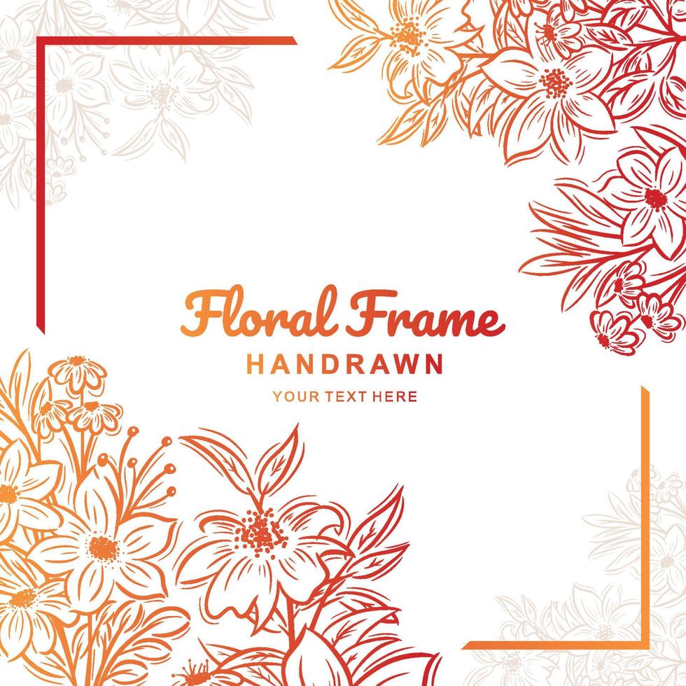 Hand drawn red floral frame background vector