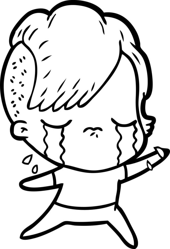 cartoon crying girl vector