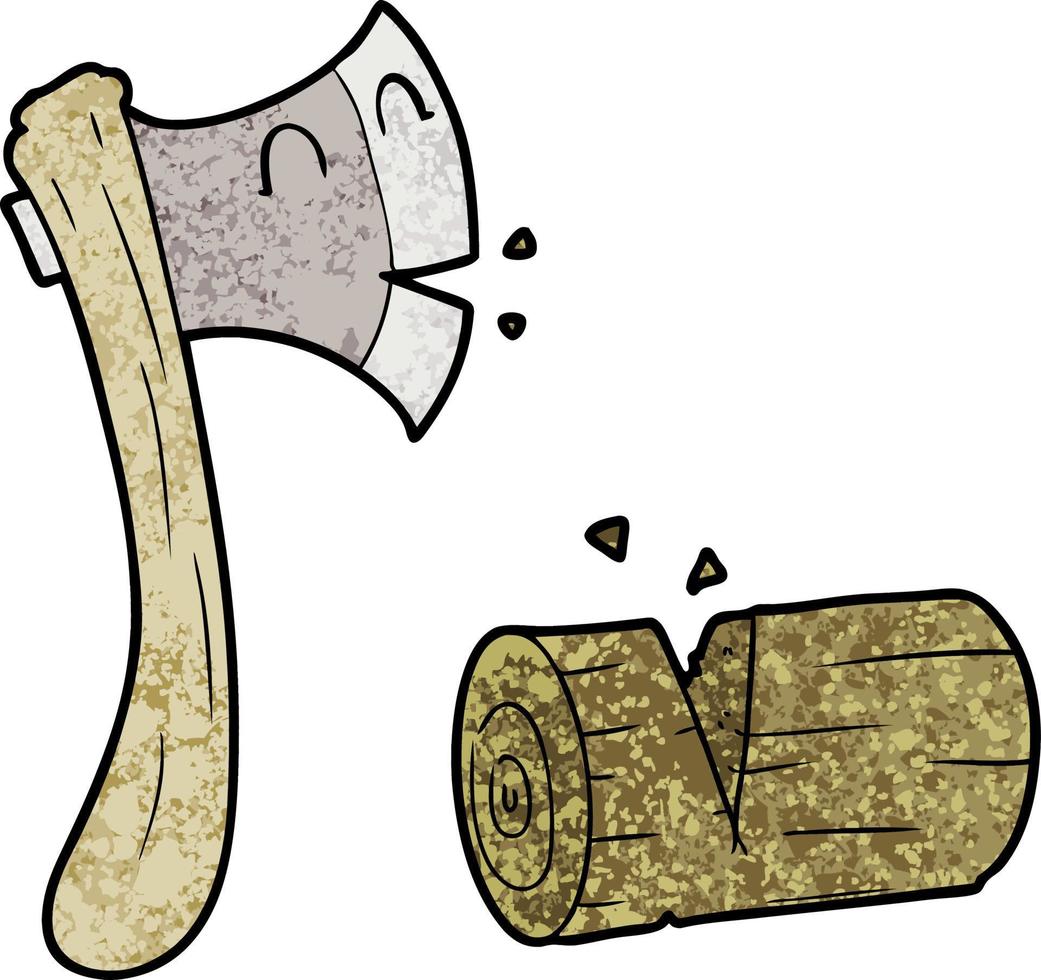 cartoon axe chopping wood vector