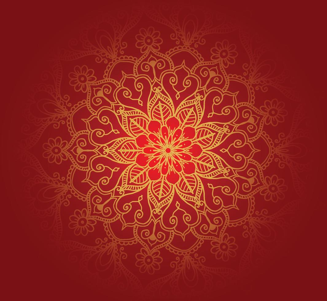 Decorative golden mandala with red colour background vector