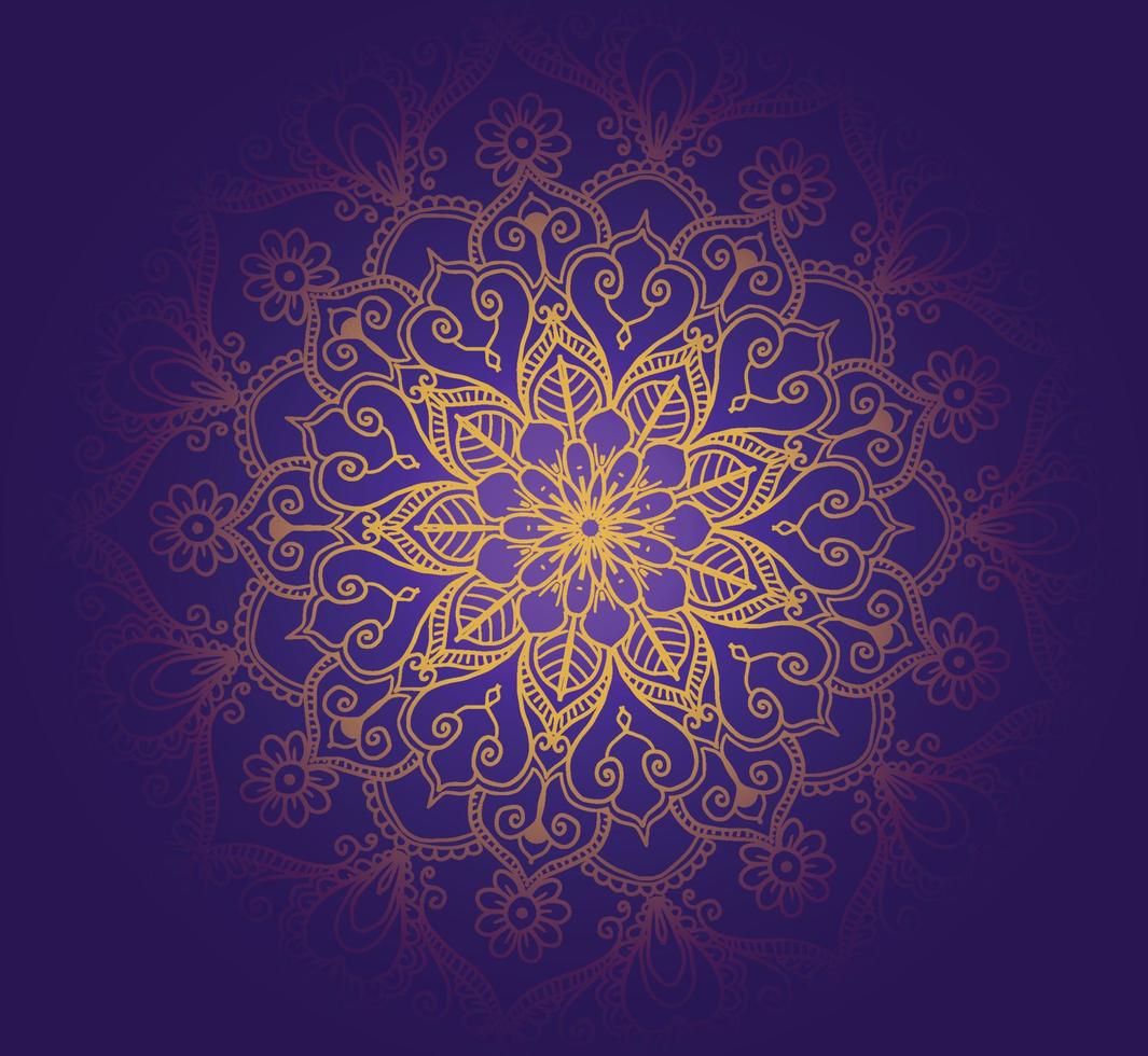 Beautiful decorative golden mandala with purple colour background vector