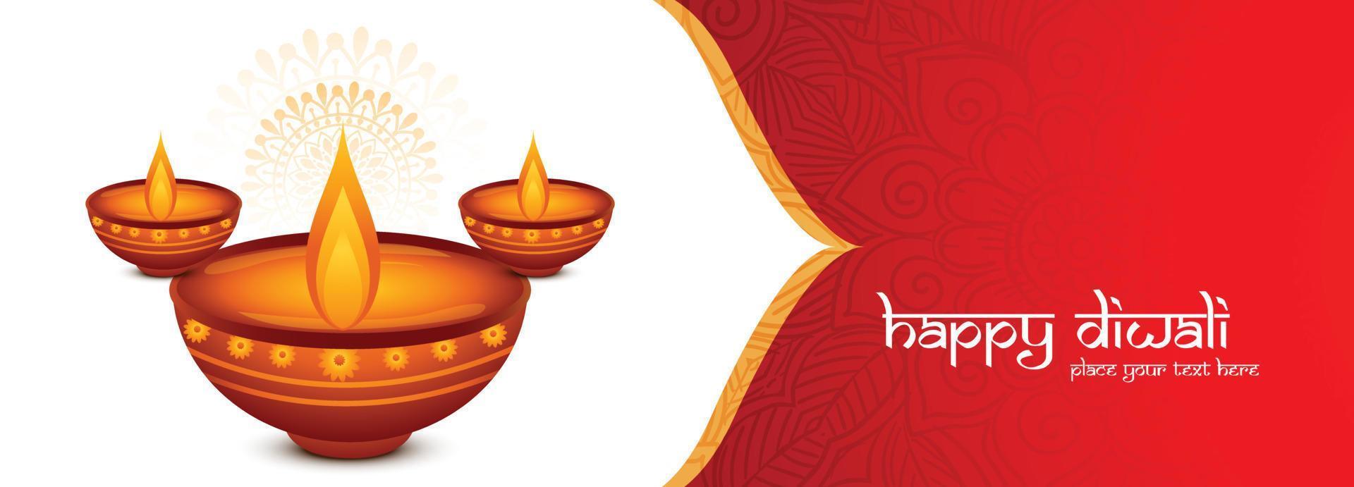 Elegant diwali festival oil lamp celebration banner holiday background vector