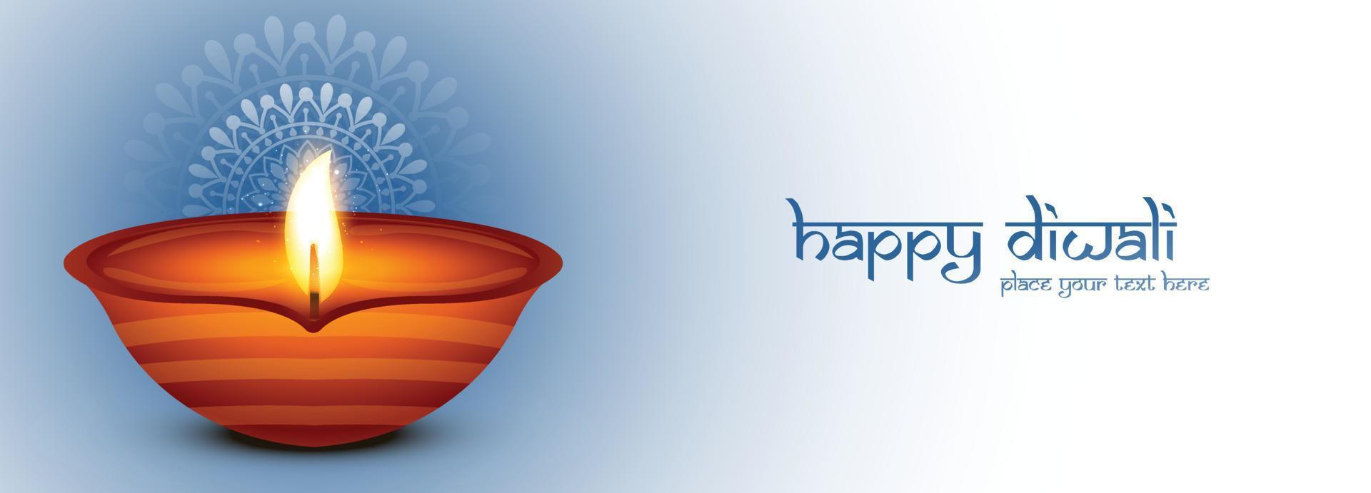 fondo de banner de celebración de diwali diya realista vector