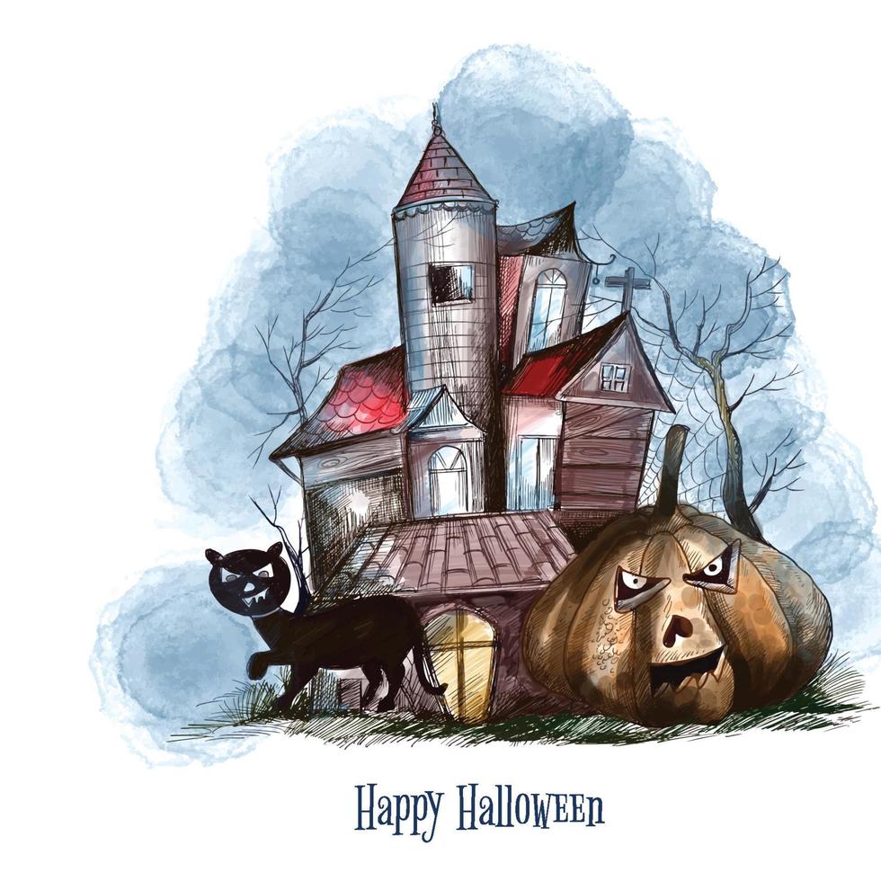 Halloween spooky house illustration pumpkin background vector