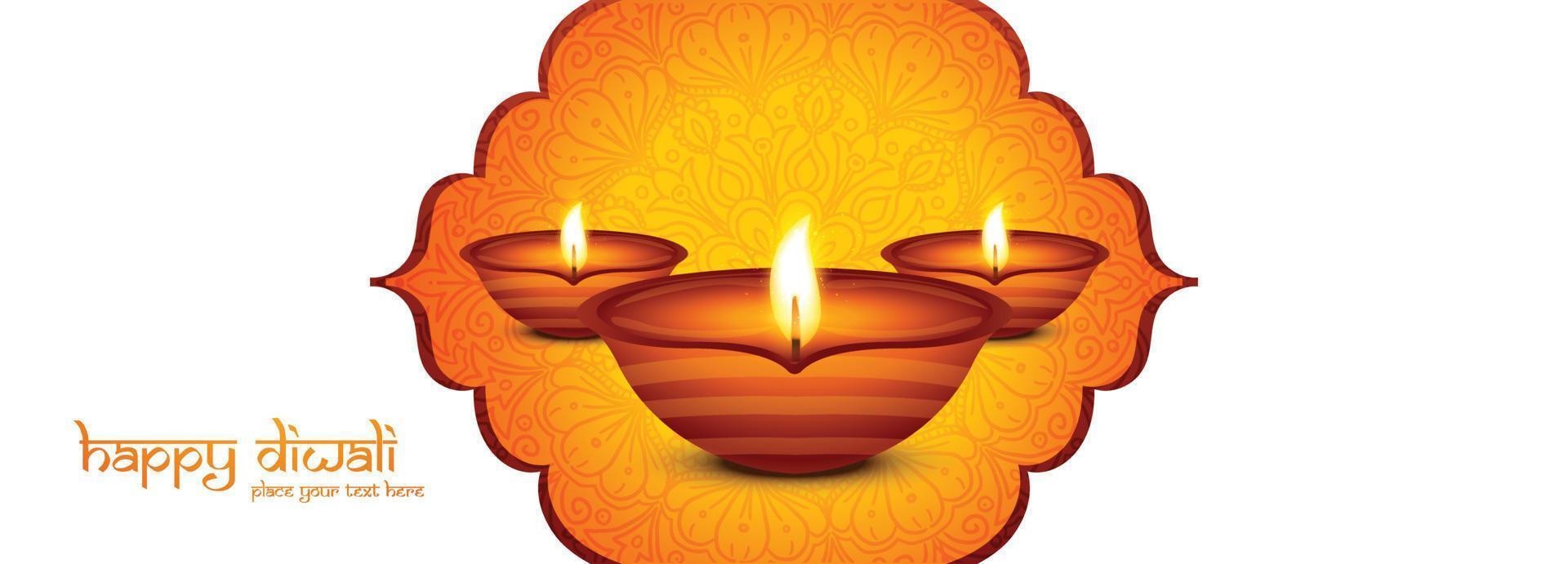 Happy diwali festival of light with oil lamp celebration banner background vector