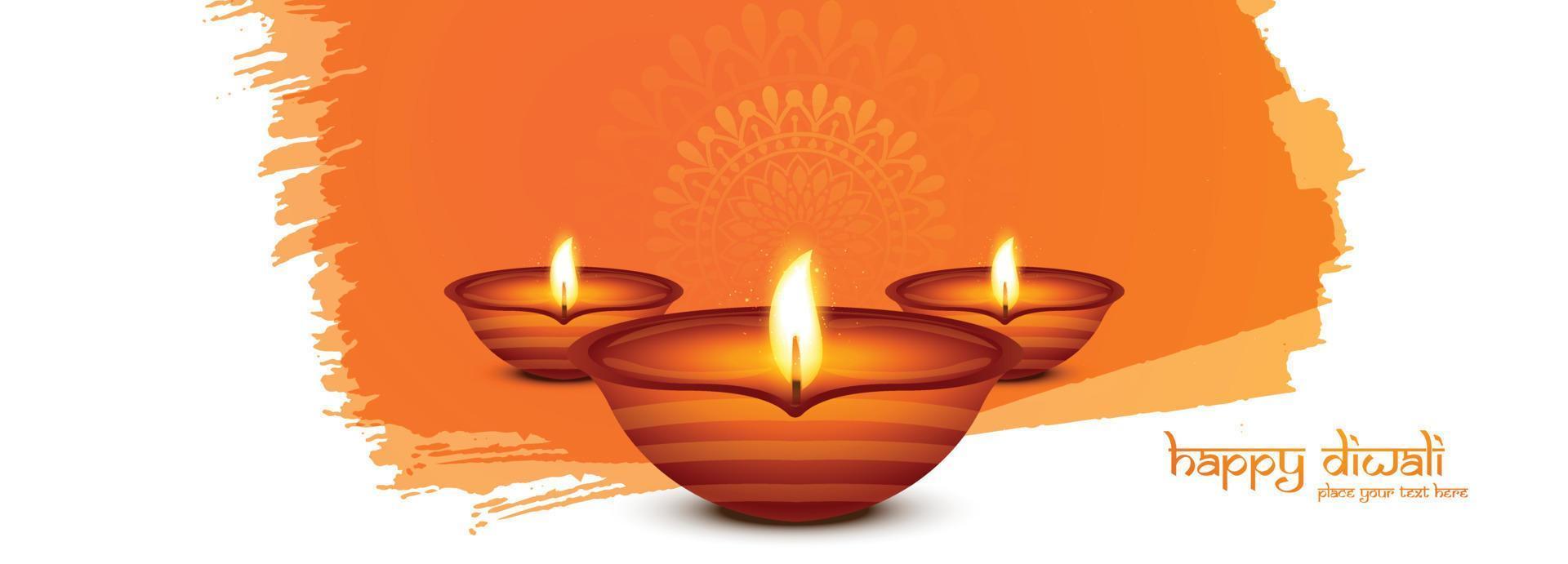 feliz diwali diya lámpara de aceite festival hindú celebración fondo de banner vector