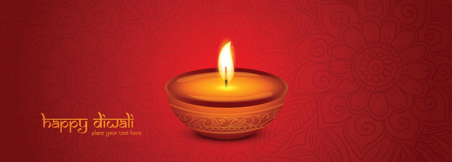 feliz diwali festival de la luz con fondo de banner de celebración de lámpara de aceite vector