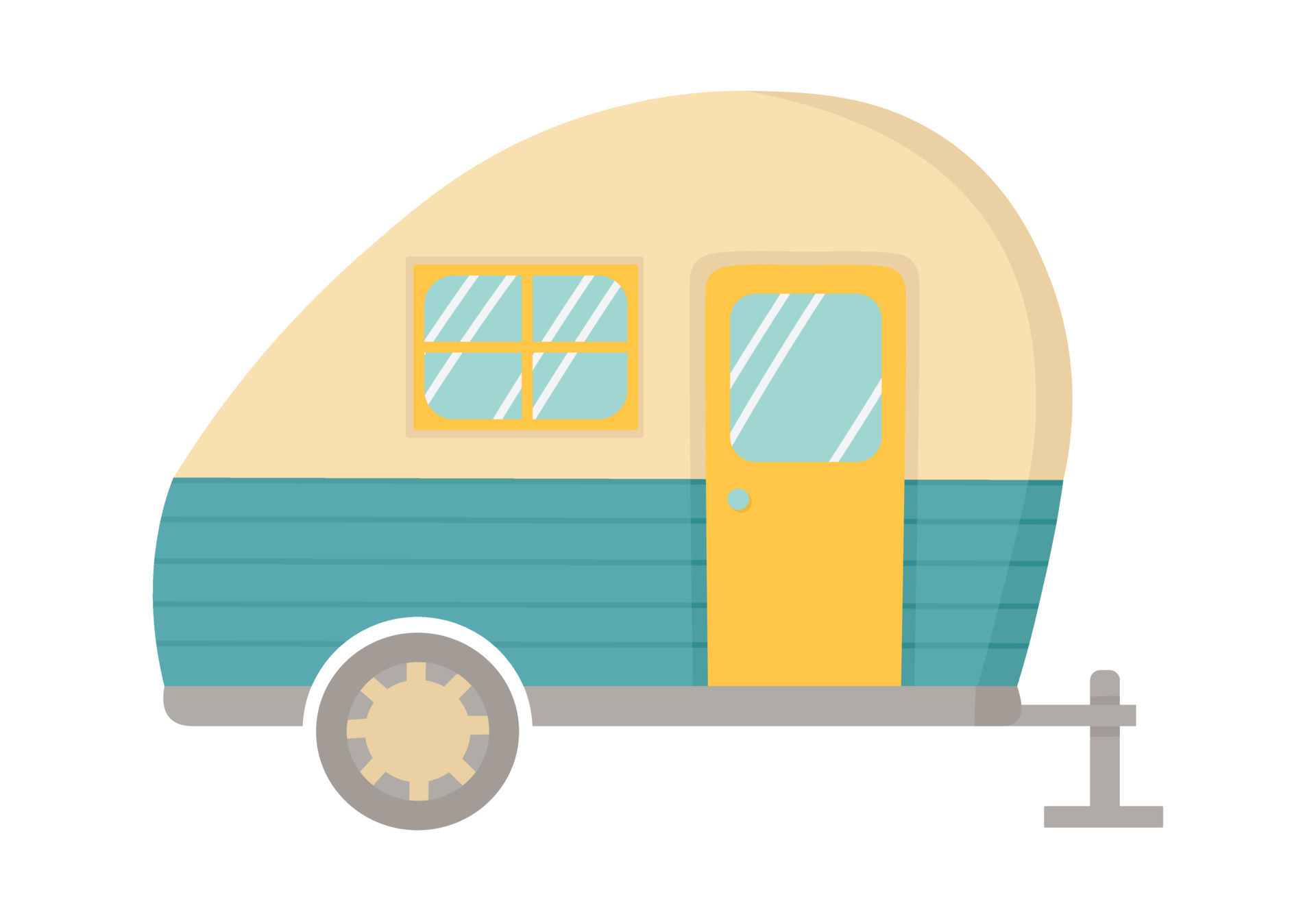 Doodle flat clipart. Travel car, trailer. All objects are repainted
