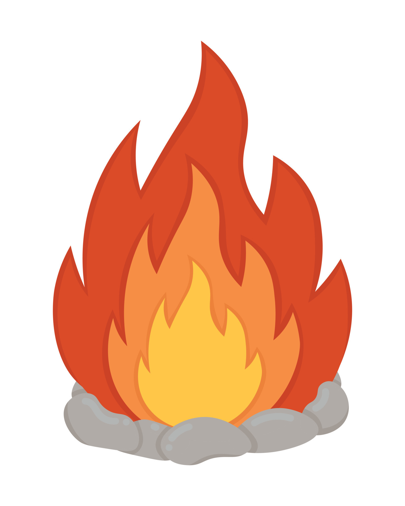 Doodle flat clipart. Burning bonfire for relaxing in the evening at the