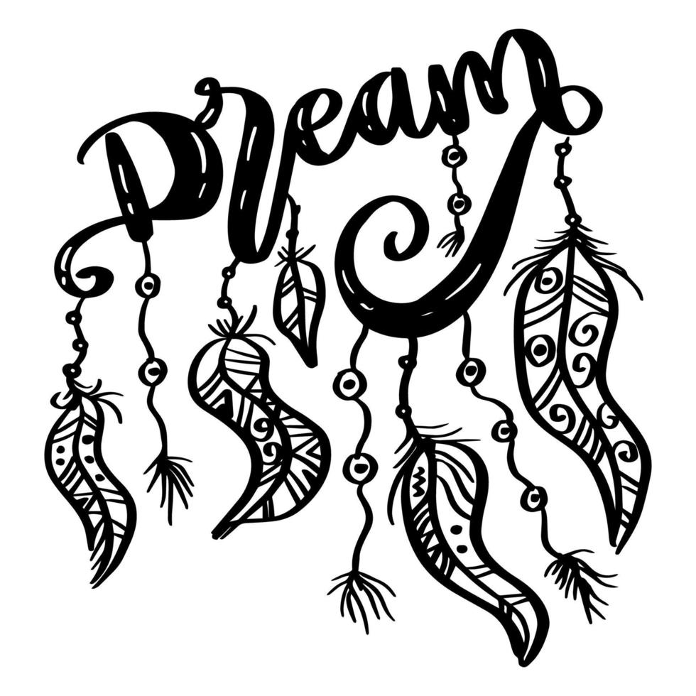 Handwritten lettering dream with feathers vector