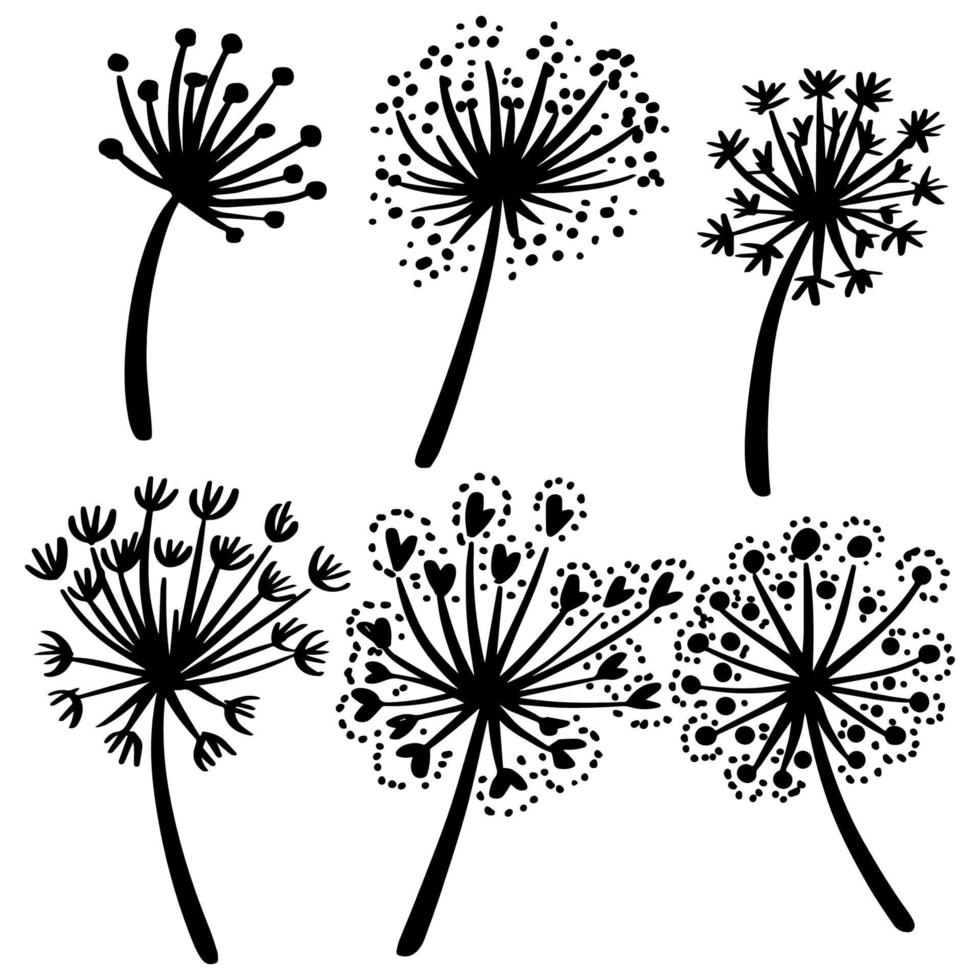 Set of doodle dandelions vector