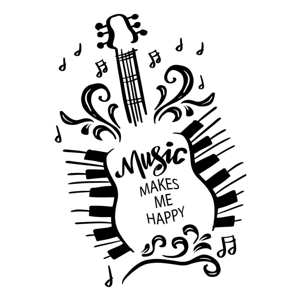 Music makes me happy lettering. Poster music quote. vector