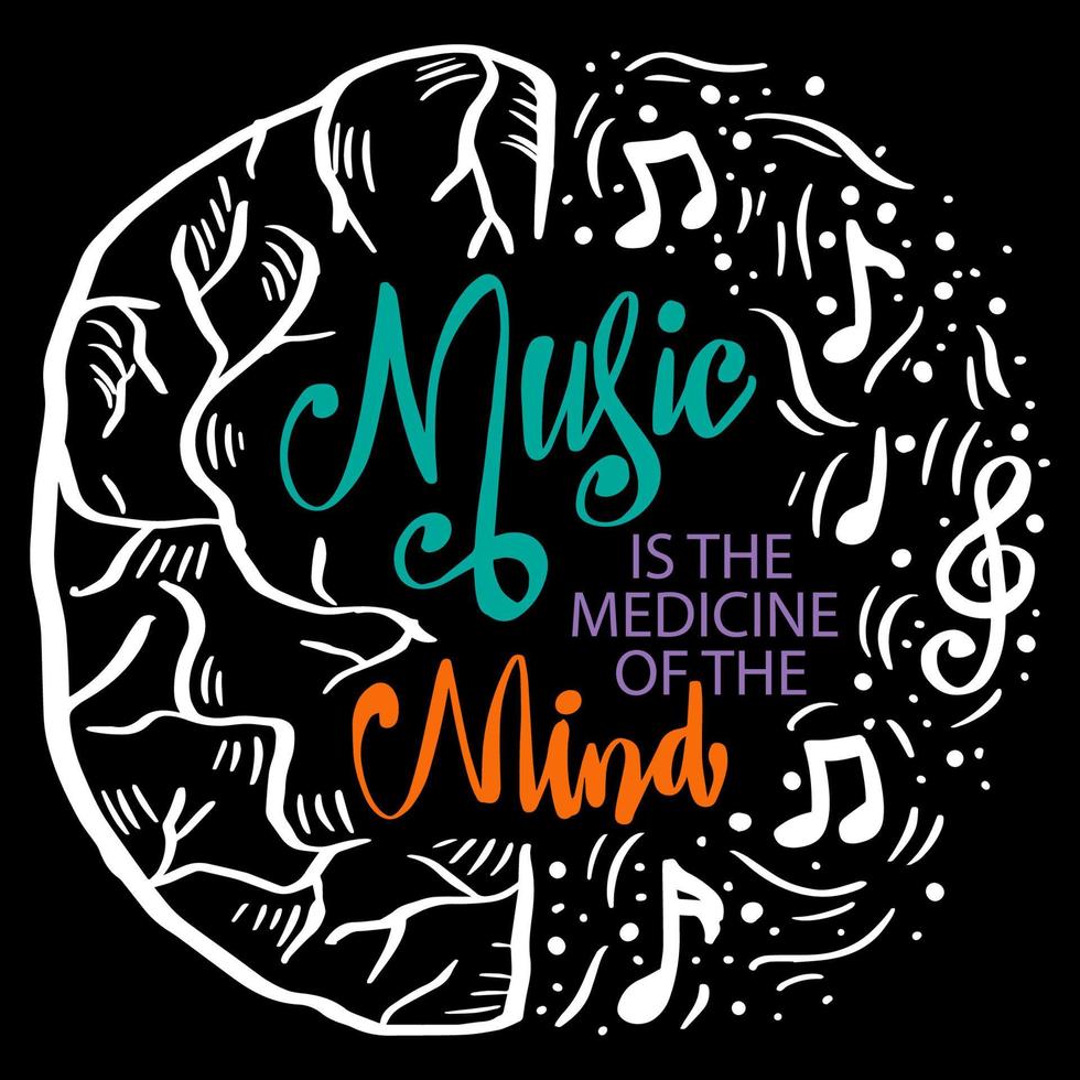 Music is the medicine of mind lettering. vector