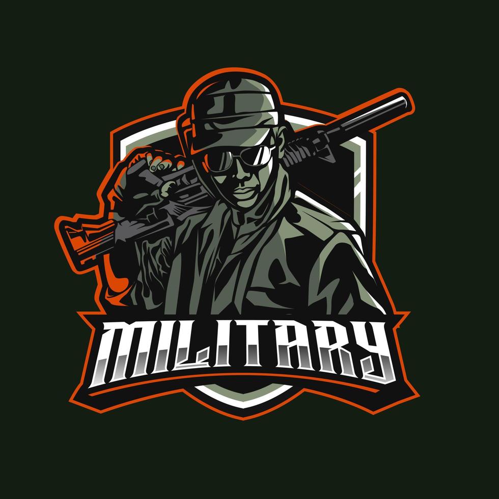 Ilustración de vector de juego de logotipo de mascota de ejército militar