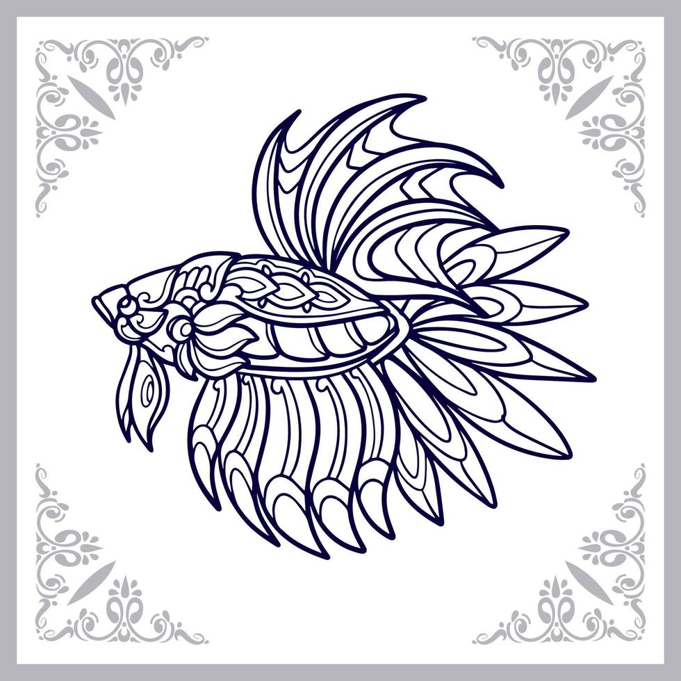 Colorido pez betta artes mandala aislado sobre fondo negro vector