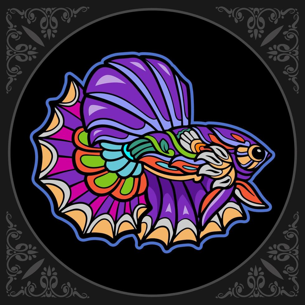 Colorful Betta fish mandala arts isolated on black background vector