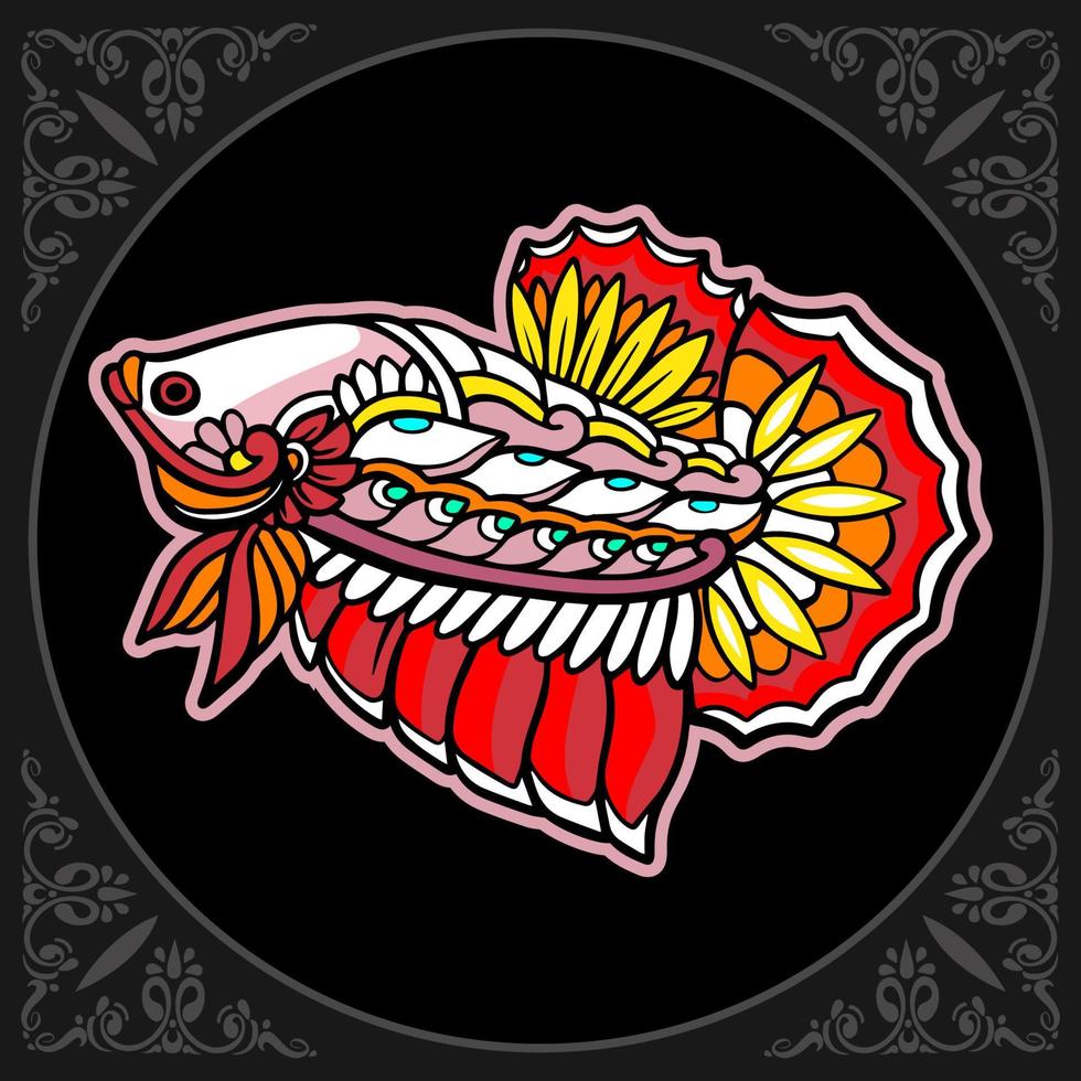 Colorful Betta fish mandala arts isolated on black background vector