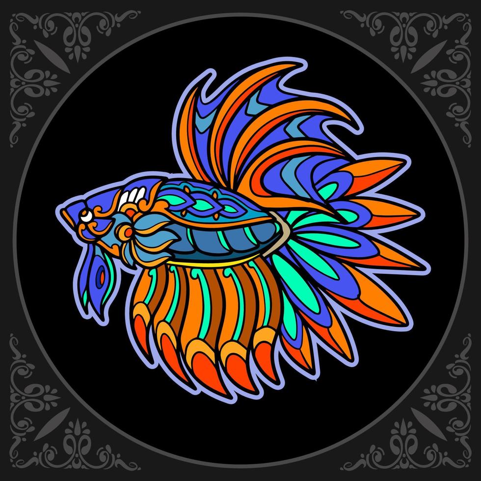 Colorful Betta fish mandala arts isolated on black background vector