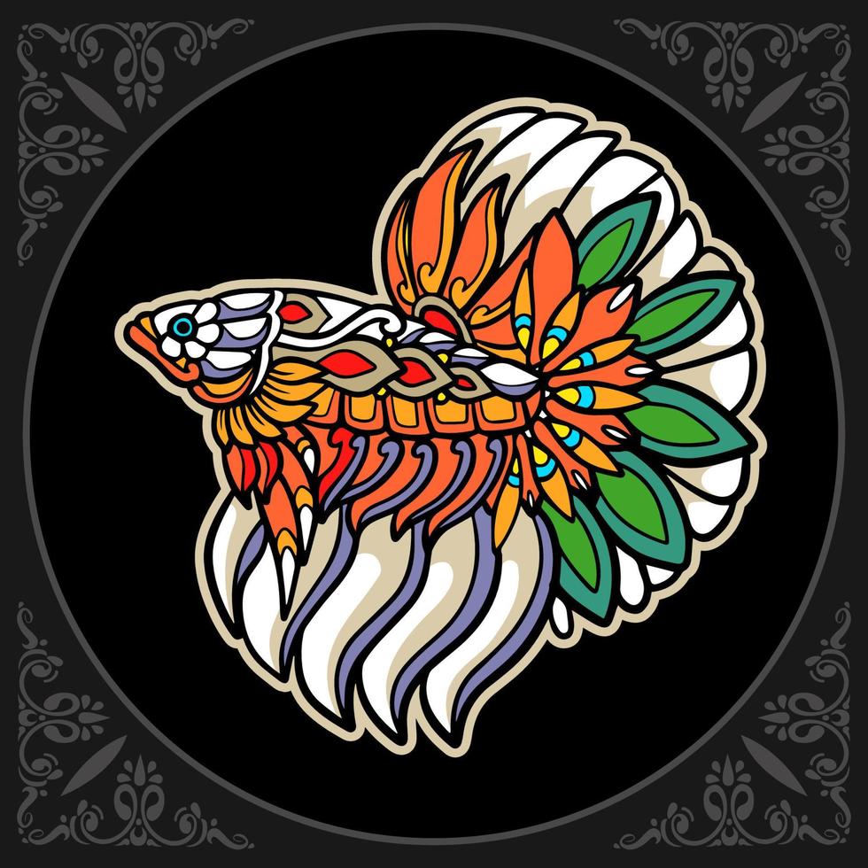 Colorful Betta fish mandala arts isolated on black background vector