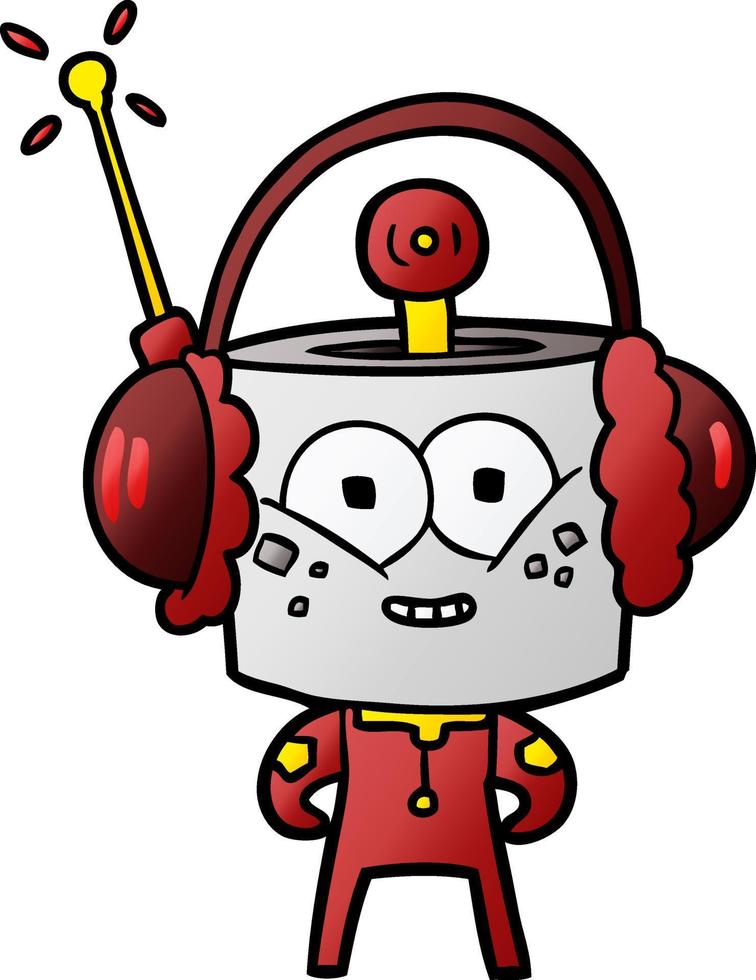 happy cartoon robot wearing headphones vector