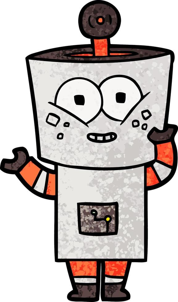 happy cartoon robot waving hello vector