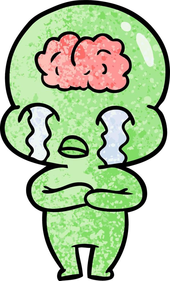 cartoon big brain alien crying vector