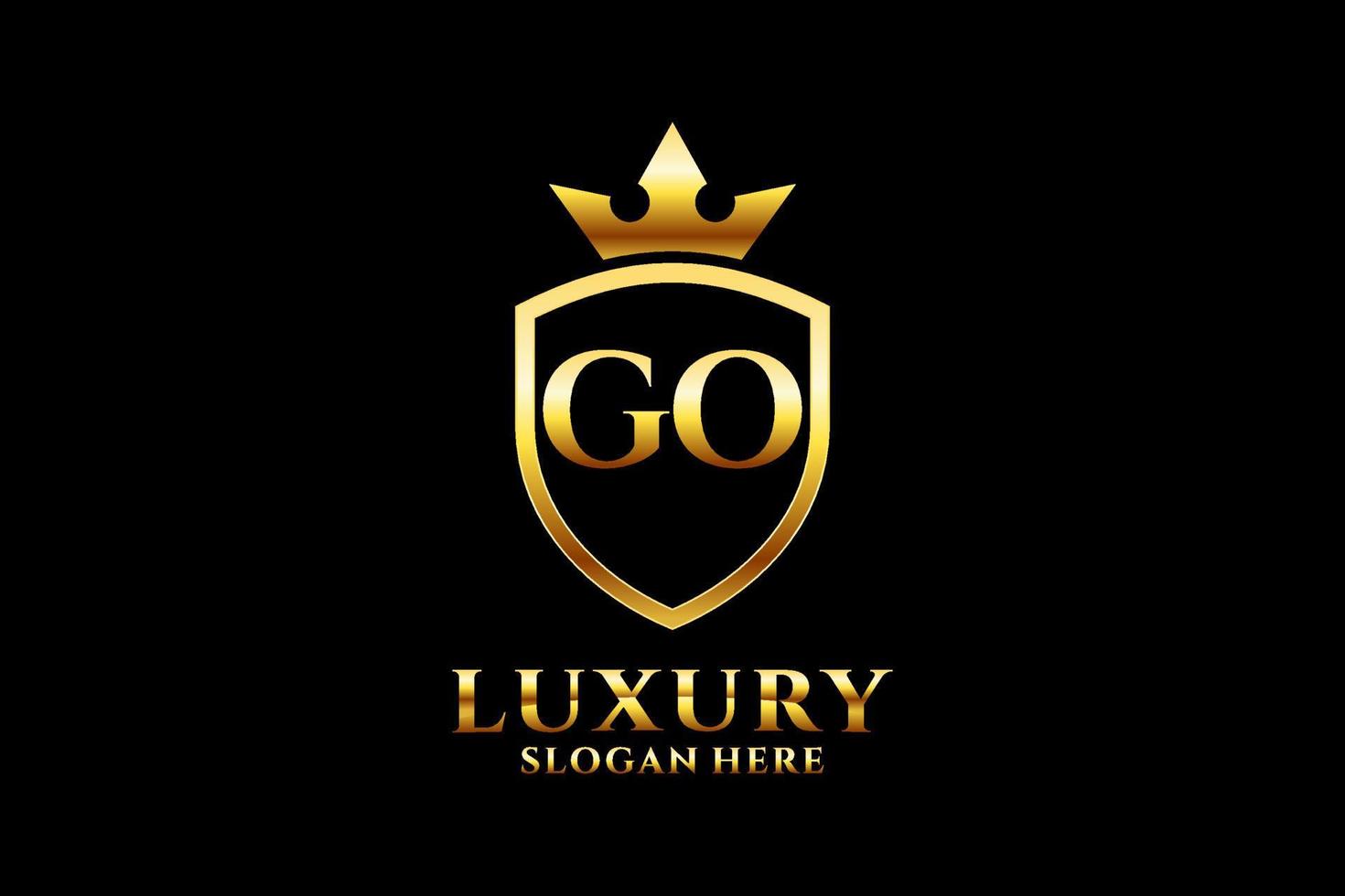 initial GO elegant luxury monogram logo or badge template with scrolls and royal crown - perfect for luxurious branding projects vector