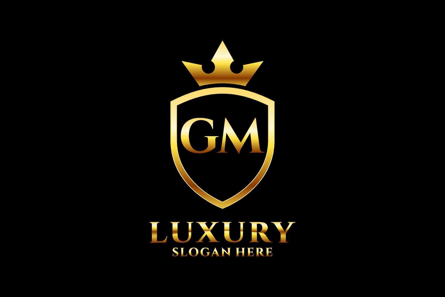 initial GM elegant luxury monogram logo or badge template with scrolls and royal crown - perfect for luxurious branding projects vector