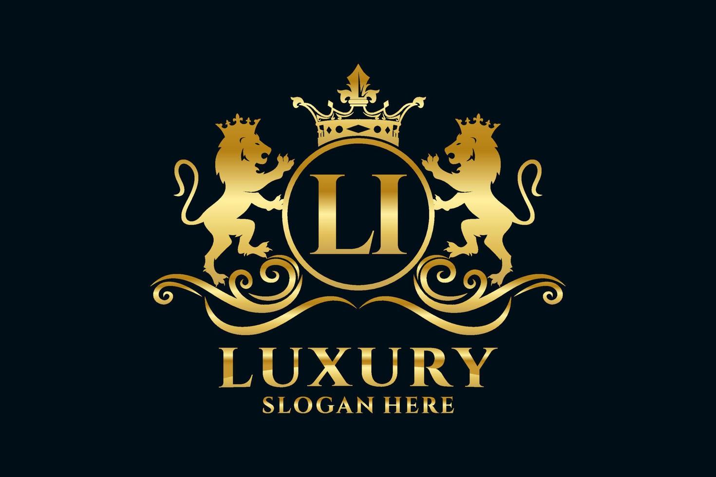 Initial LI Letter Lion Royal Luxury Logo template in vector art for luxurious branding projects and other vector illustration.