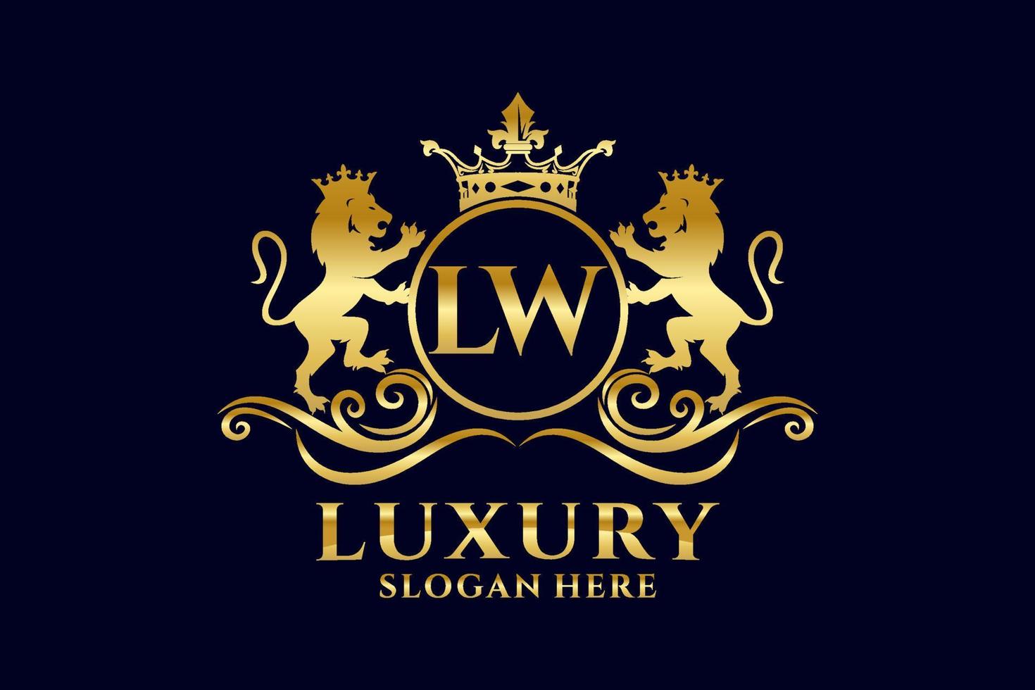 Initial LW Letter Lion Royal Luxury Logo template in vector art for luxurious branding projects and other vector illustration.