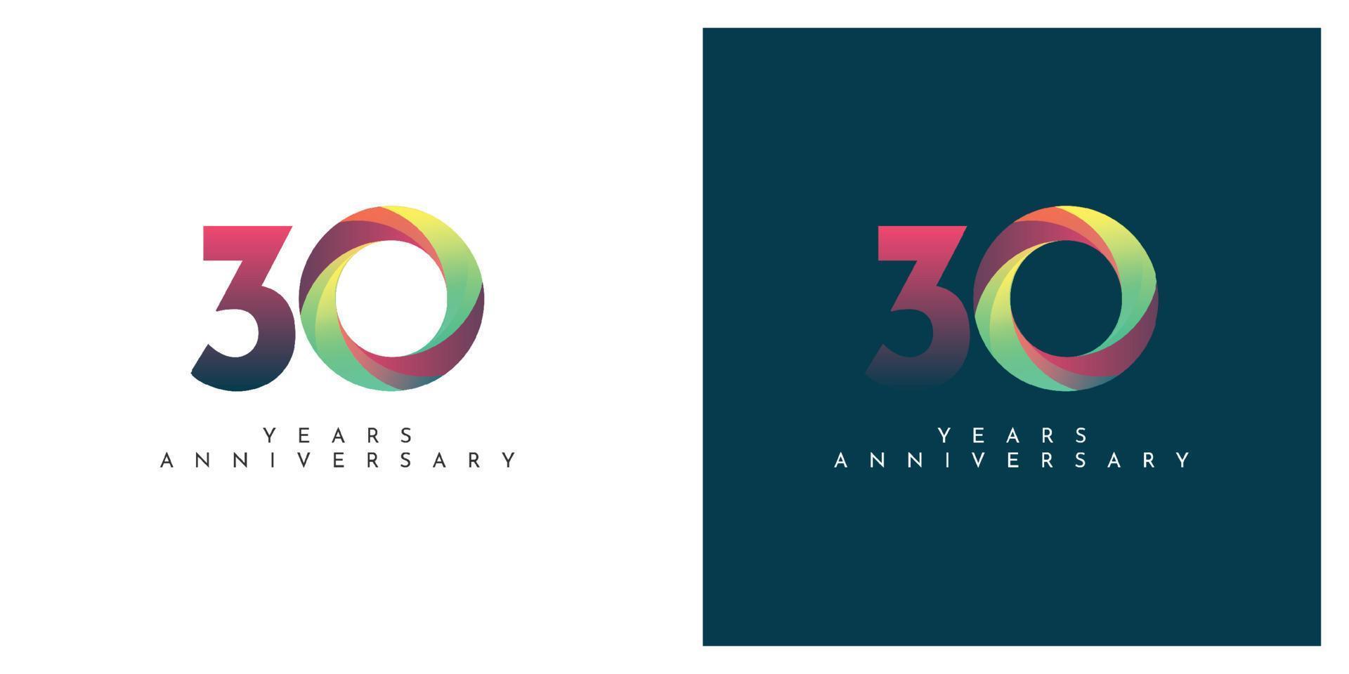 Diseño abstracto colorido de 30 años de aniversario. vector
