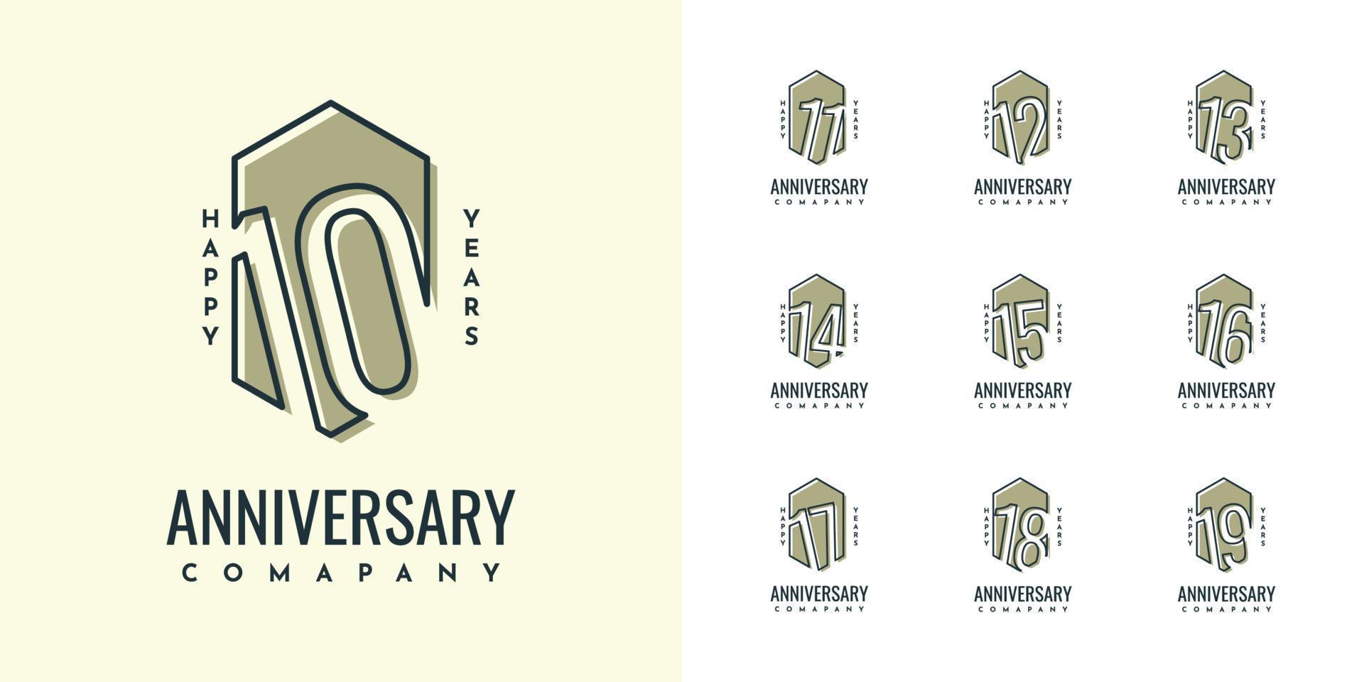 Set 10 to 19 years aniiversary template design vector