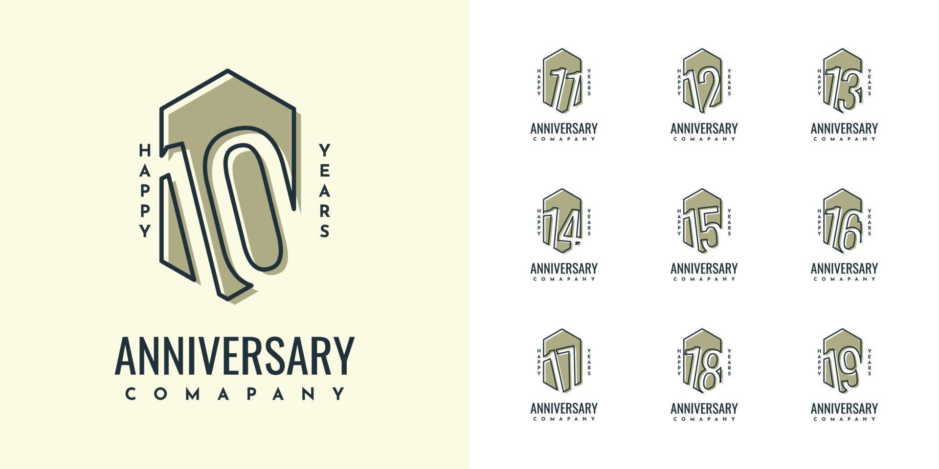 establecer diseño de plantilla de aniversario de 10 a 19 años vector