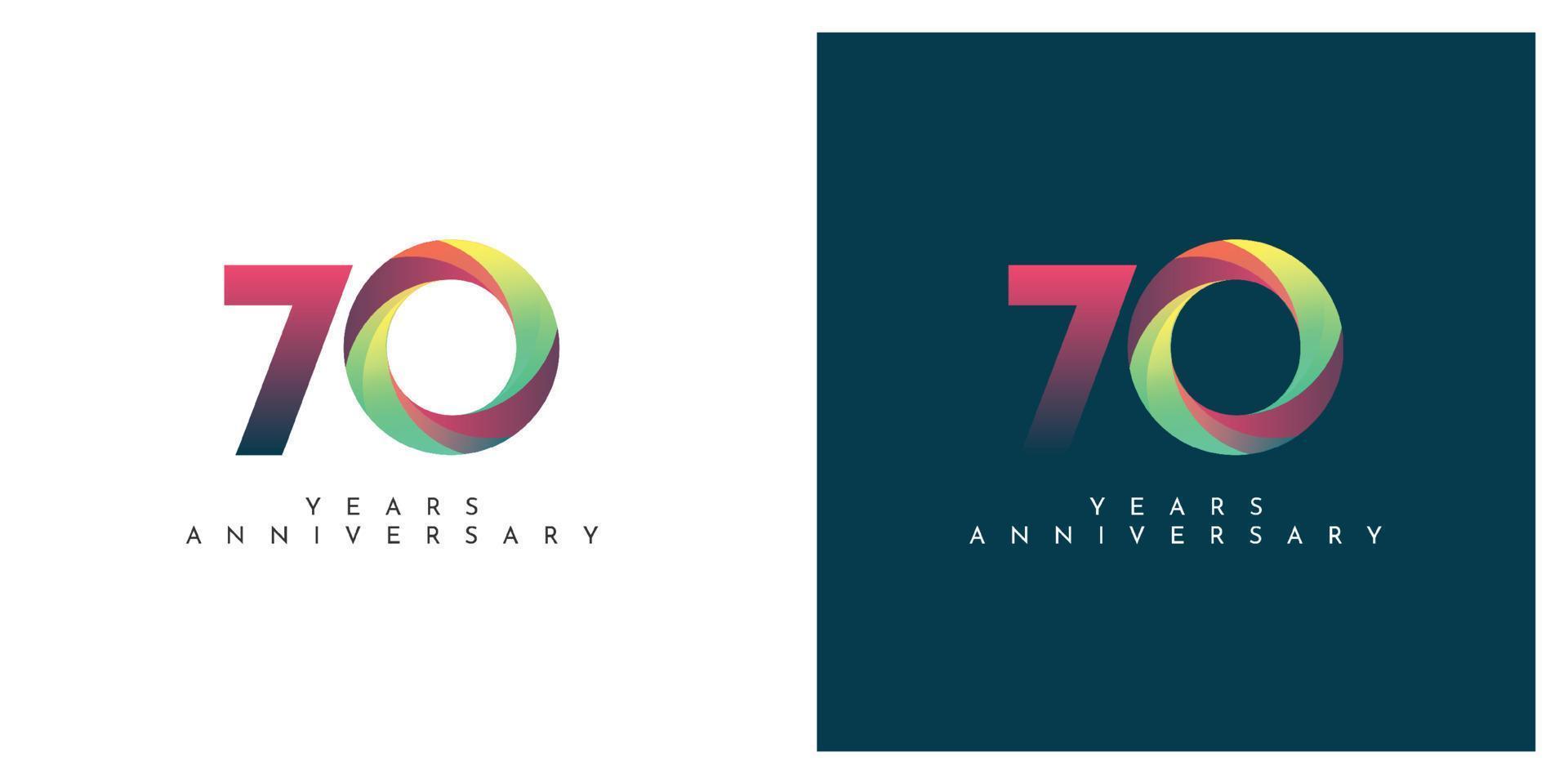 Diseño abstracto colorido de 70 años de aniversario. vector