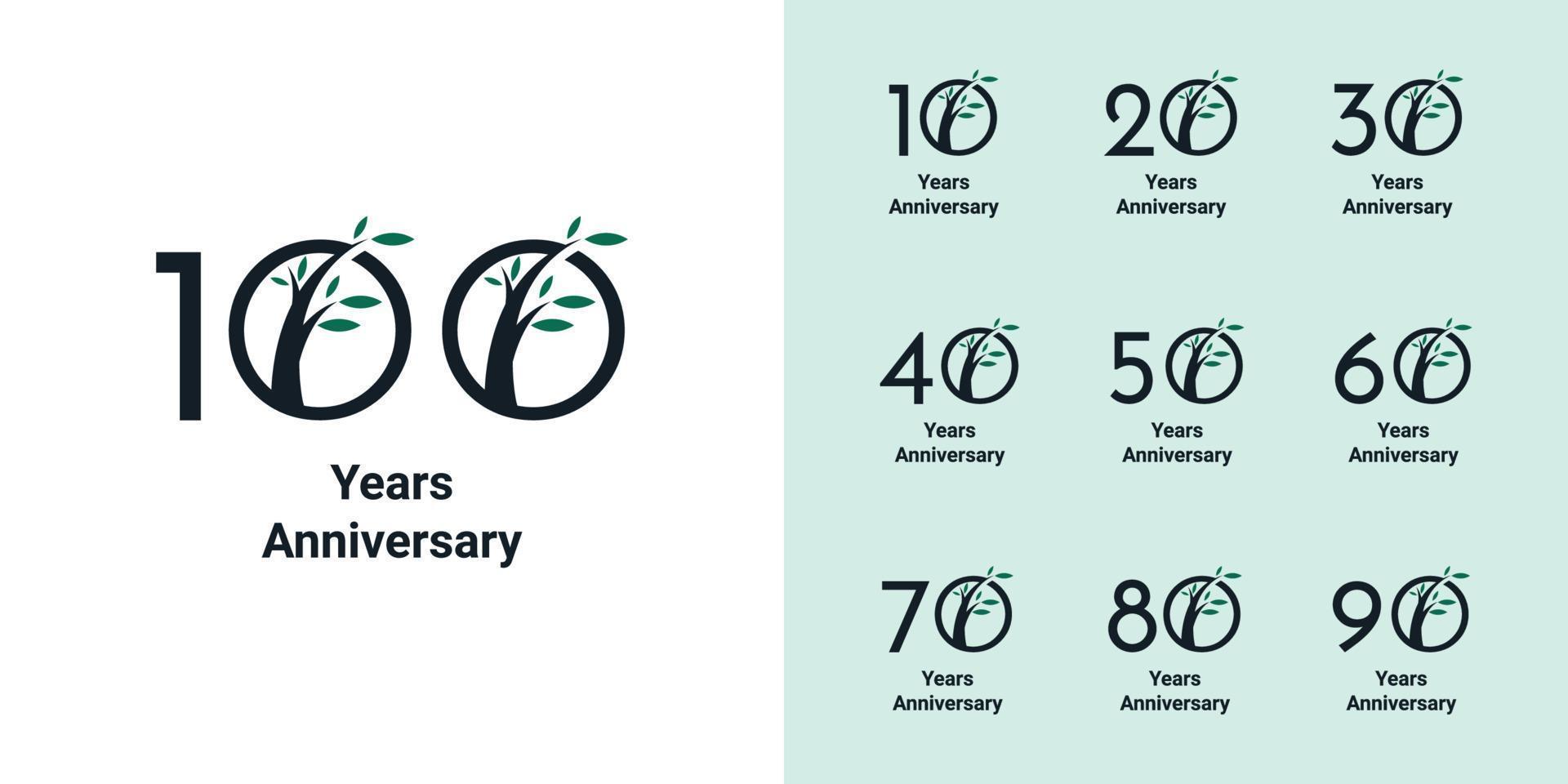 Set 10 to 100 years anniversary vintage illustration template design vector