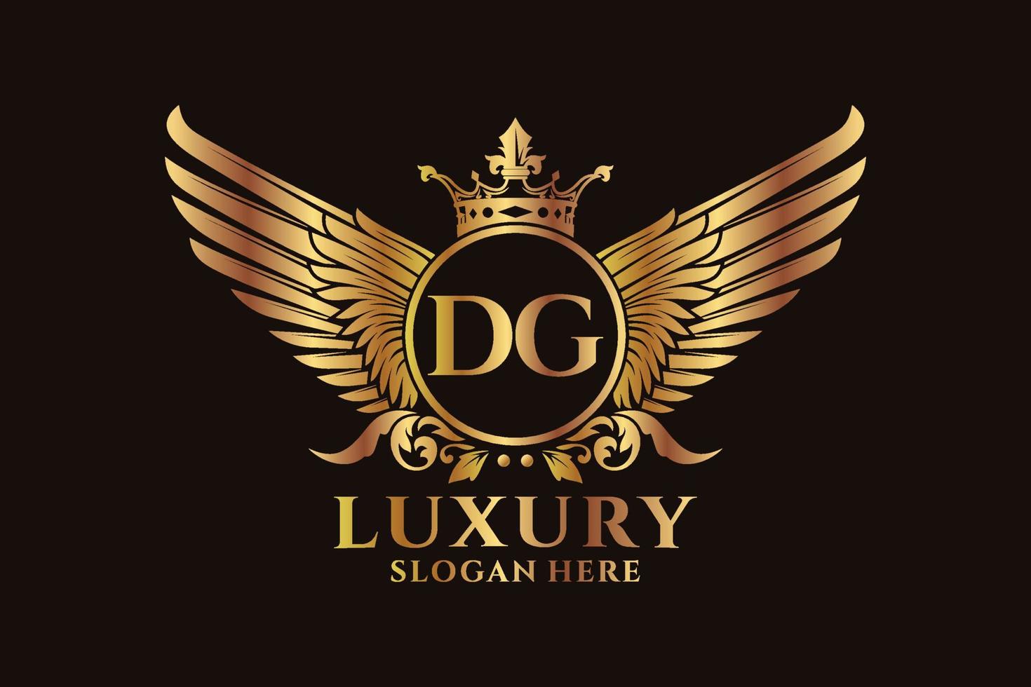 Luxury royal wing Letter DG crest Gold color Logo vector, Victory logo, crest logo, wing logo, vector logo template.