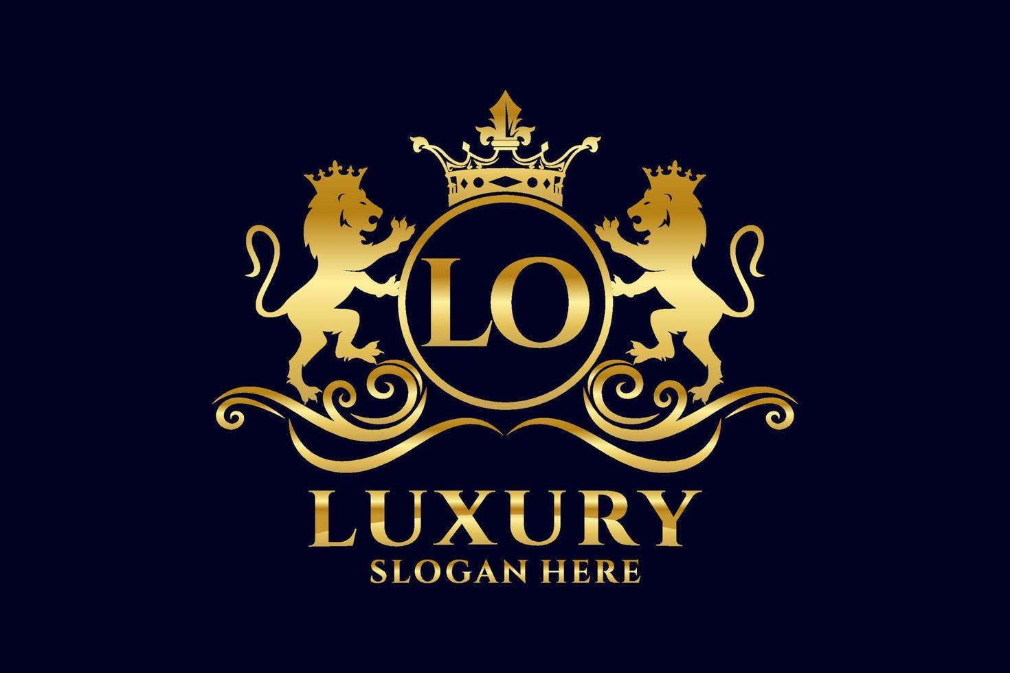 Initial LO Letter Lion Royal Luxury Logo template in vector art for luxurious branding projects and other vector illustration.