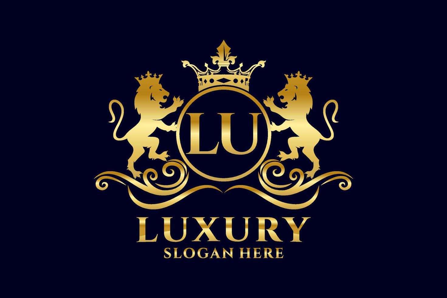 Initial LU Letter Lion Royal Luxury Logo template in vector art for luxurious branding projects and other vector illustration.