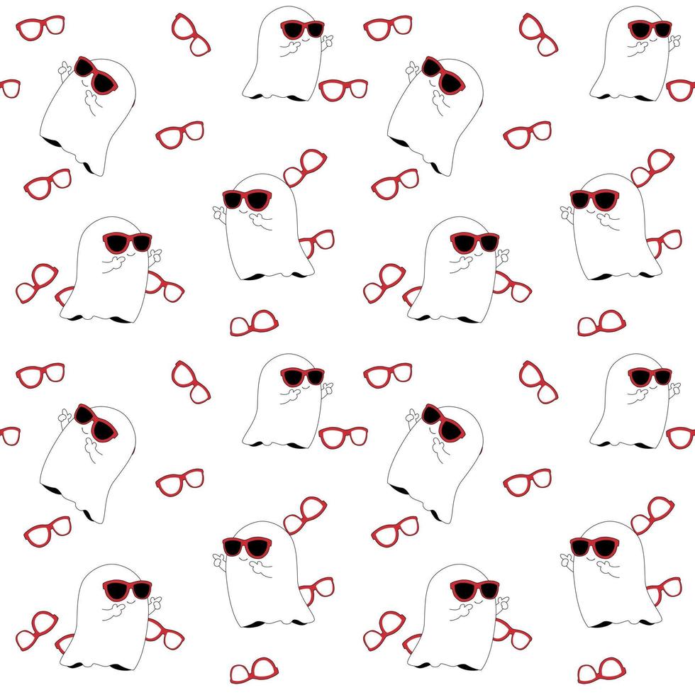 The Halloween seamless pattern or wallpaper, the cute ghost sheet who wears  a red modern glass, red glasses in the background. 12389496 Vector Art at  Vecteezy