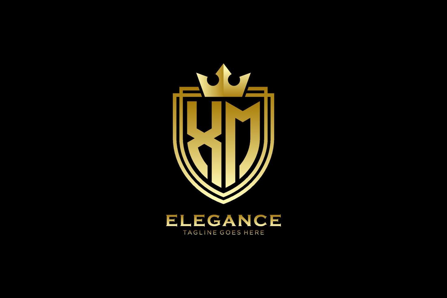 initial XM elegant luxury monogram logo or badge template with scrolls and royal crown - perfect for luxurious branding projects vector